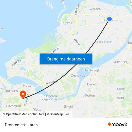 Dronten to Laren map