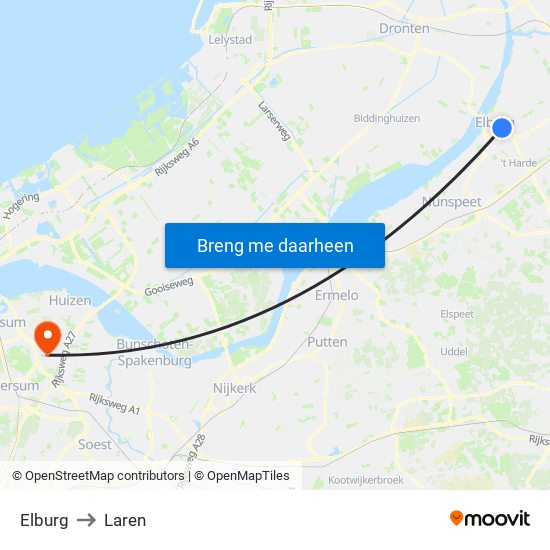Elburg to Laren map
