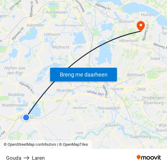 Gouda to Laren map
