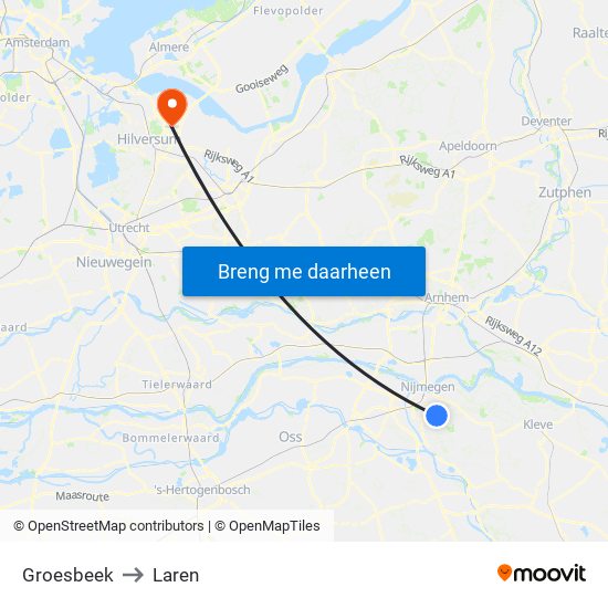 Groesbeek to Laren map