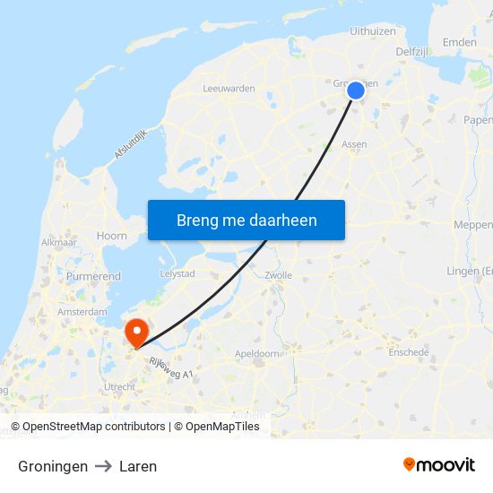 Groningen to Laren map