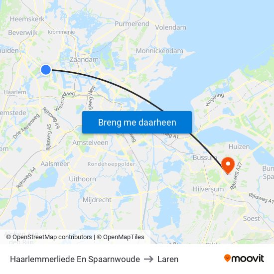 Haarlemmerliede En Spaarnwoude to Laren map