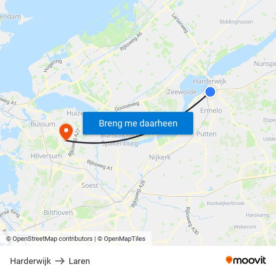 Harderwijk to Laren map