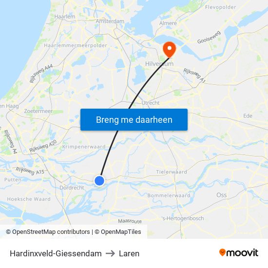 Hardinxveld-Giessendam to Laren map
