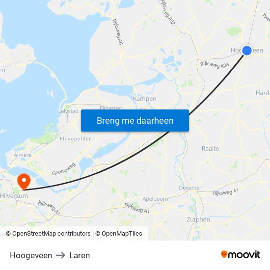Hoogeveen to Laren map