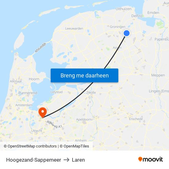 Hoogezand-Sappemeer to Laren map