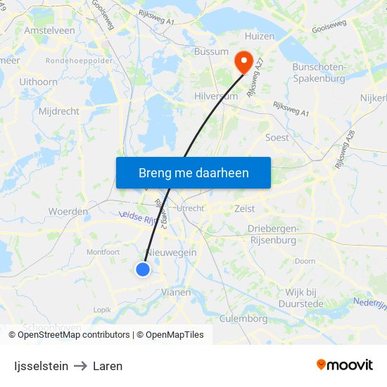 Ijsselstein to Laren map