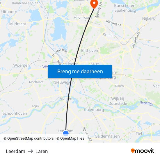 Leerdam to Laren map