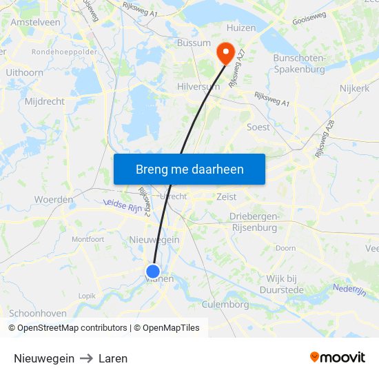 Nieuwegein to Laren map