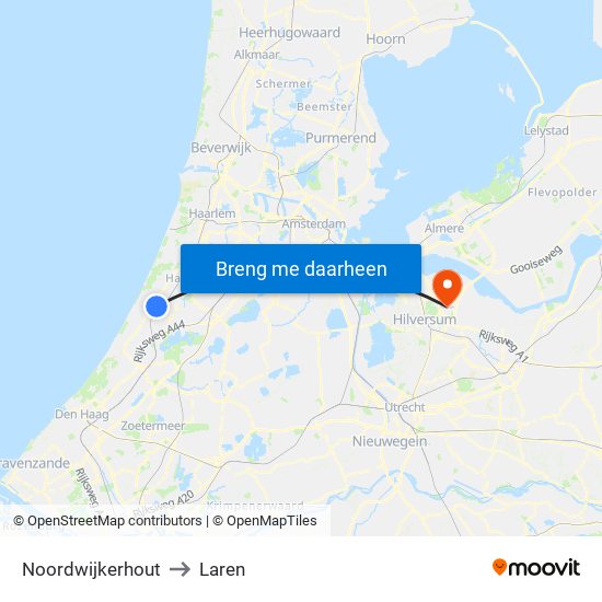 Noordwijkerhout to Laren map