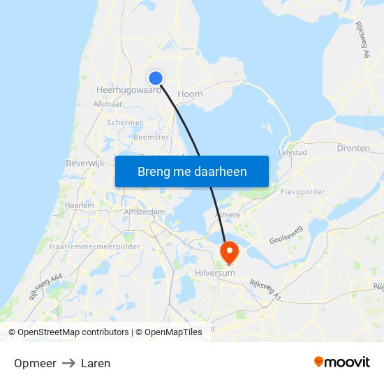 Opmeer to Laren map