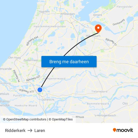 Ridderkerk to Laren map