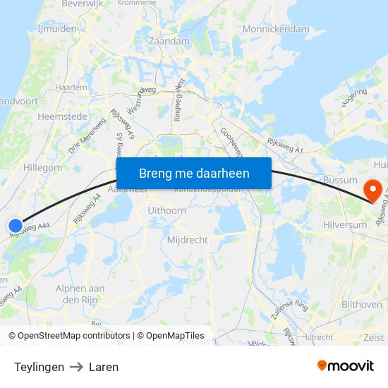 Teylingen to Laren map