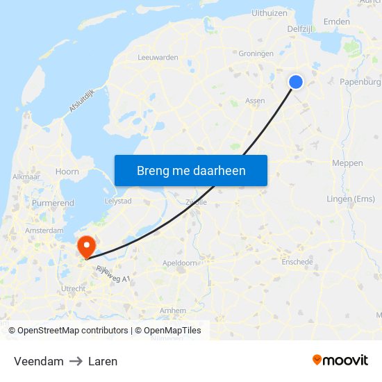 Veendam to Laren map