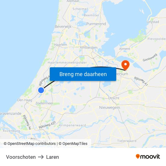 Voorschoten to Laren map