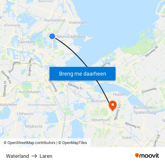 Waterland to Laren map