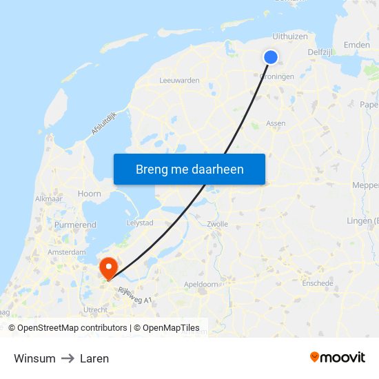 Winsum to Laren map