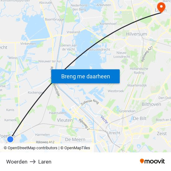 Woerden to Laren map