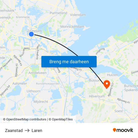 Zaanstad to Laren map