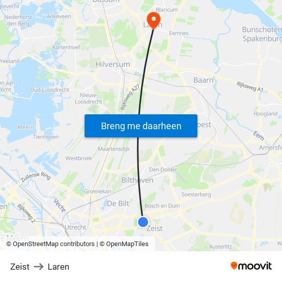 Zeist to Laren map