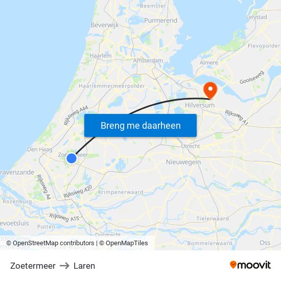 Zoetermeer to Laren map