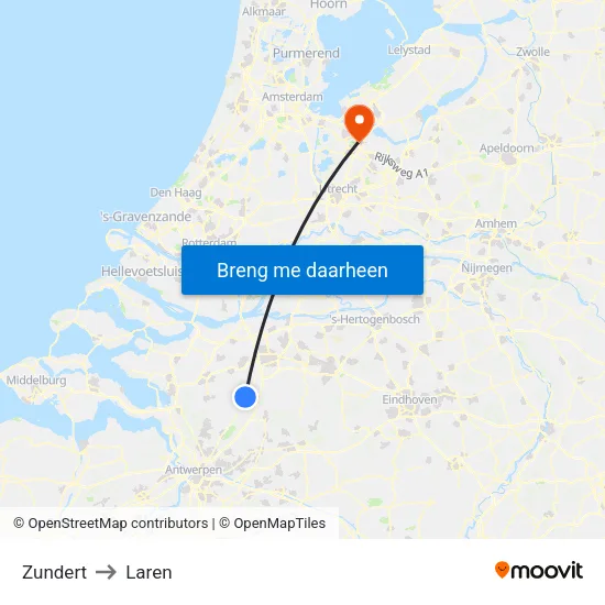 Zundert to Laren map