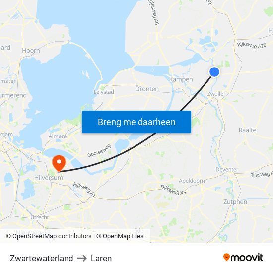Zwartewaterland to Laren map