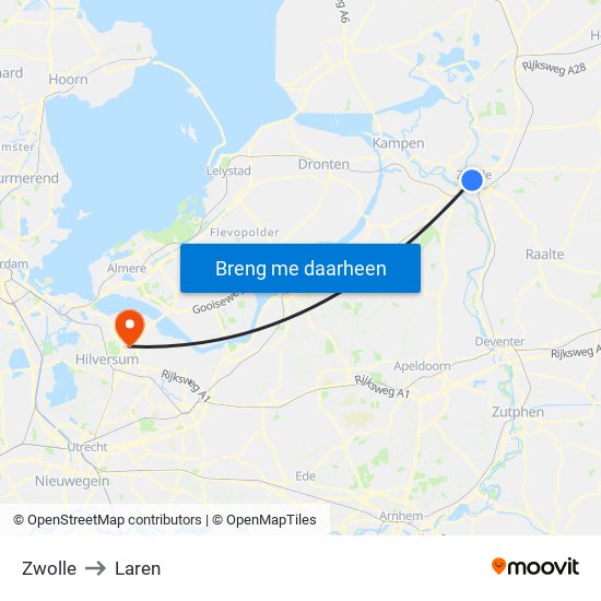 Zwolle to Laren map