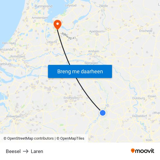 Beesel to Laren map