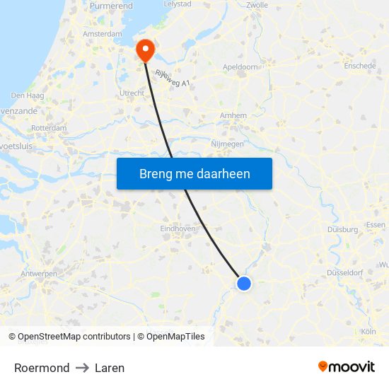 Roermond to Laren map