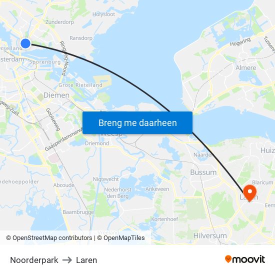 Noorderpark to Laren map