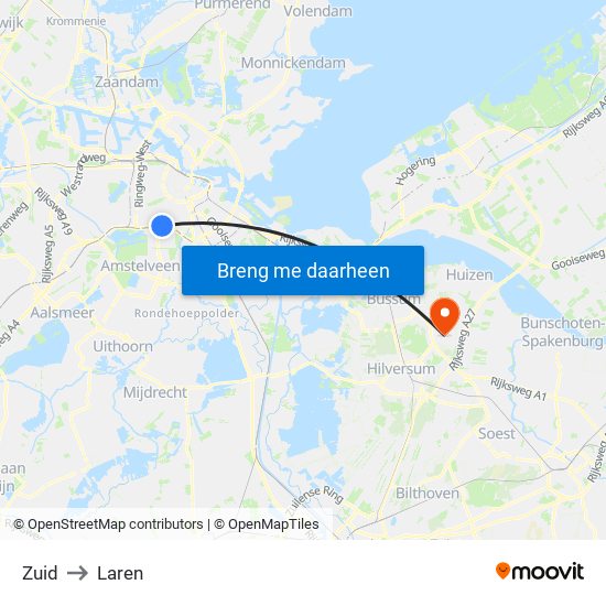 Zuid to Laren map