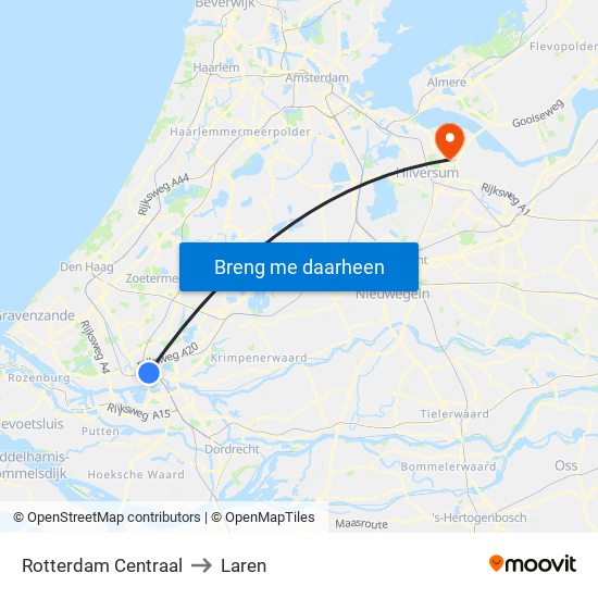 Rotterdam Centraal to Laren map