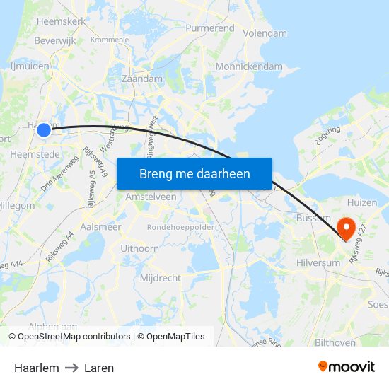 Haarlem to Laren map