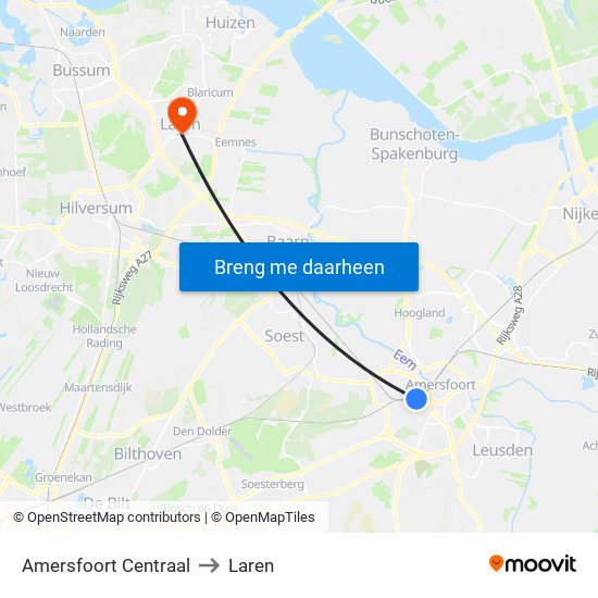 Amersfoort Centraal to Laren map