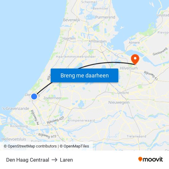 Den Haag Centraal to Laren map
