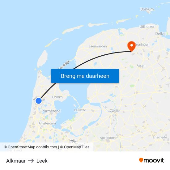 Alkmaar to Leek map