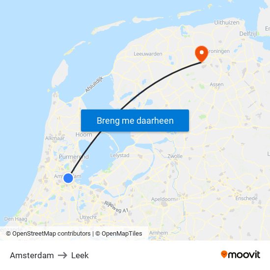 Amsterdam to Leek map