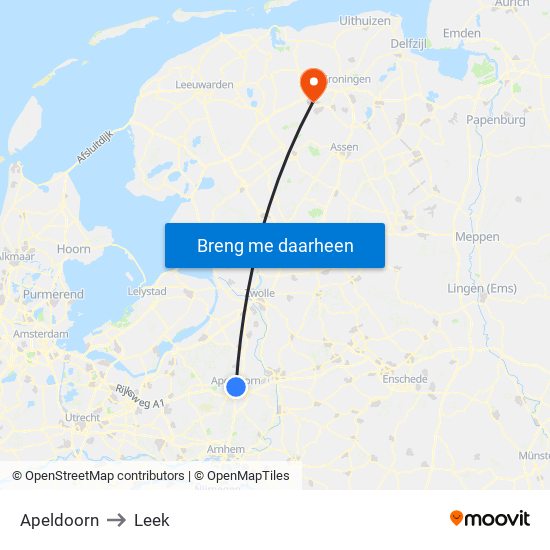 Apeldoorn to Leek map