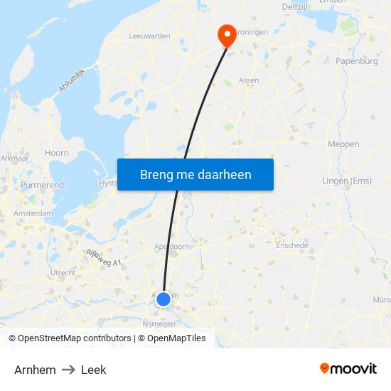 Arnhem to Leek map