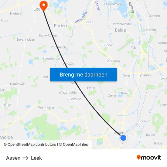 Assen to Leek map