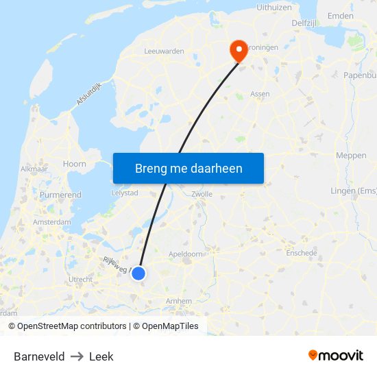 Barneveld to Leek map