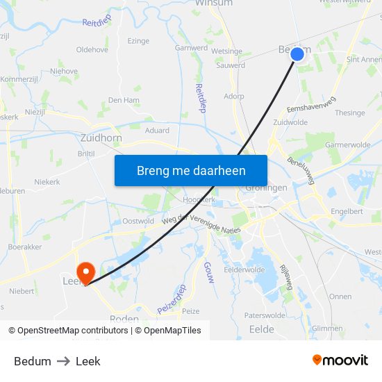 Bedum to Leek map