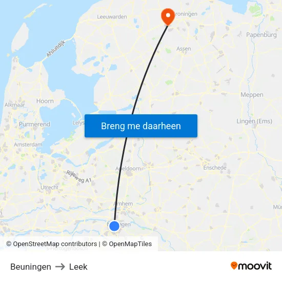 Beuningen to Leek map