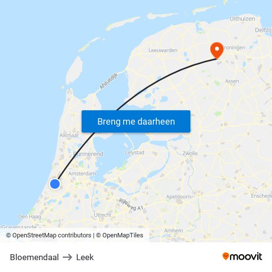 Bloemendaal to Leek map