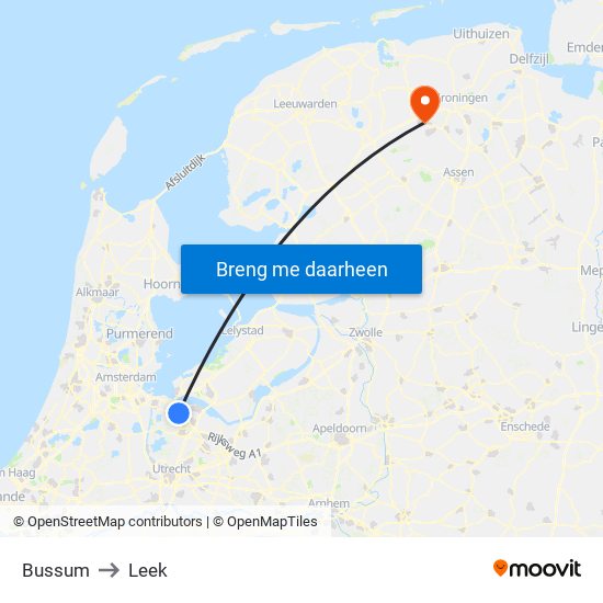Bussum to Leek map