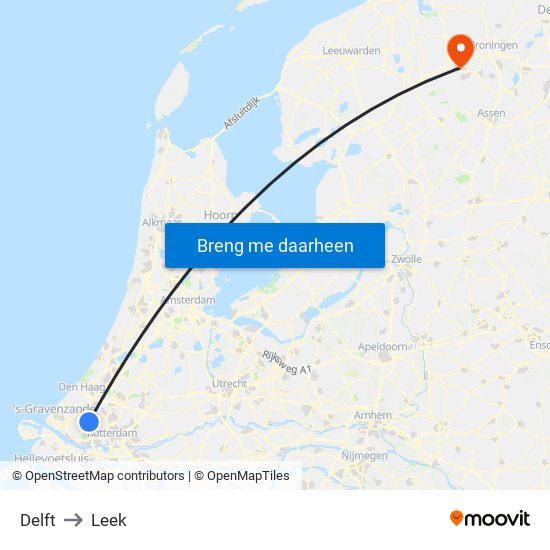 Delft to Leek map