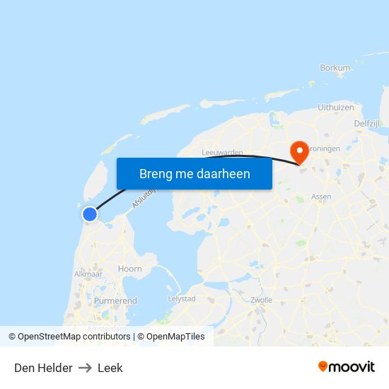 Den Helder to Leek map