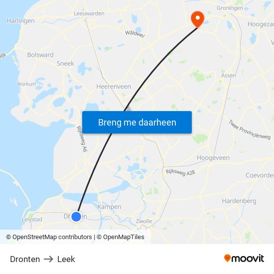 Dronten to Leek map