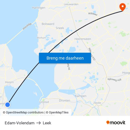 Edam-Volendam to Leek map